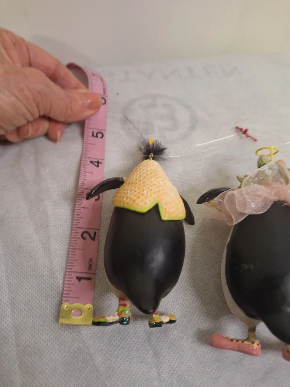 Holiday Penguin Ornament Pair in White and Black - One Angel . Approx 4
